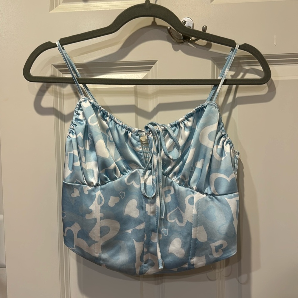 NWT!  L.A. Hearts corset-style crop top, size Small, blue and white, PAC SUN